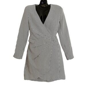 Jason Wu Houndstooth Asymmetrical Pleated Blazer-Style Wrap Mini Dress
